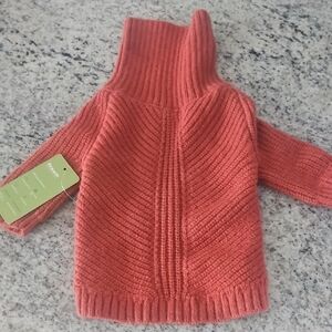 Warm Coral Cowl Neck Dog Sweater